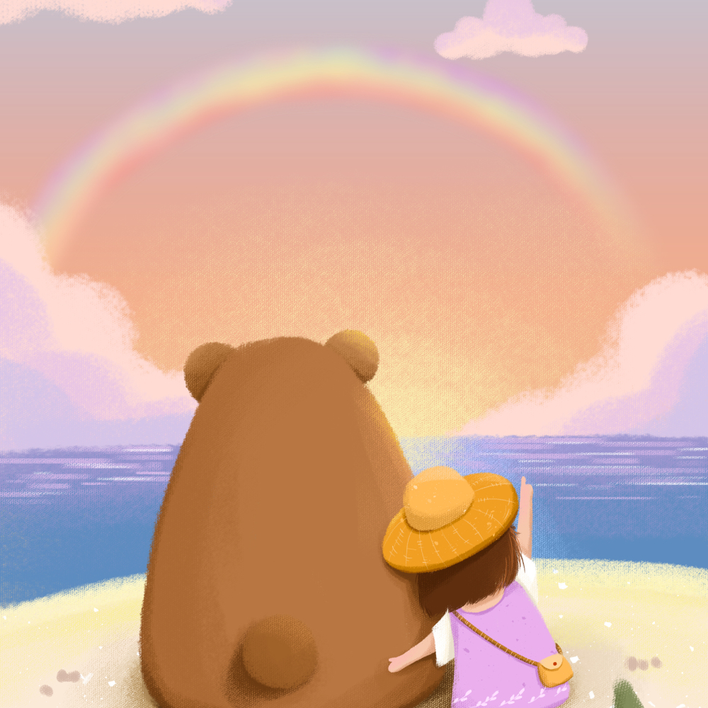 [AI模板]4款可爱小熊与女孩的友谊插画