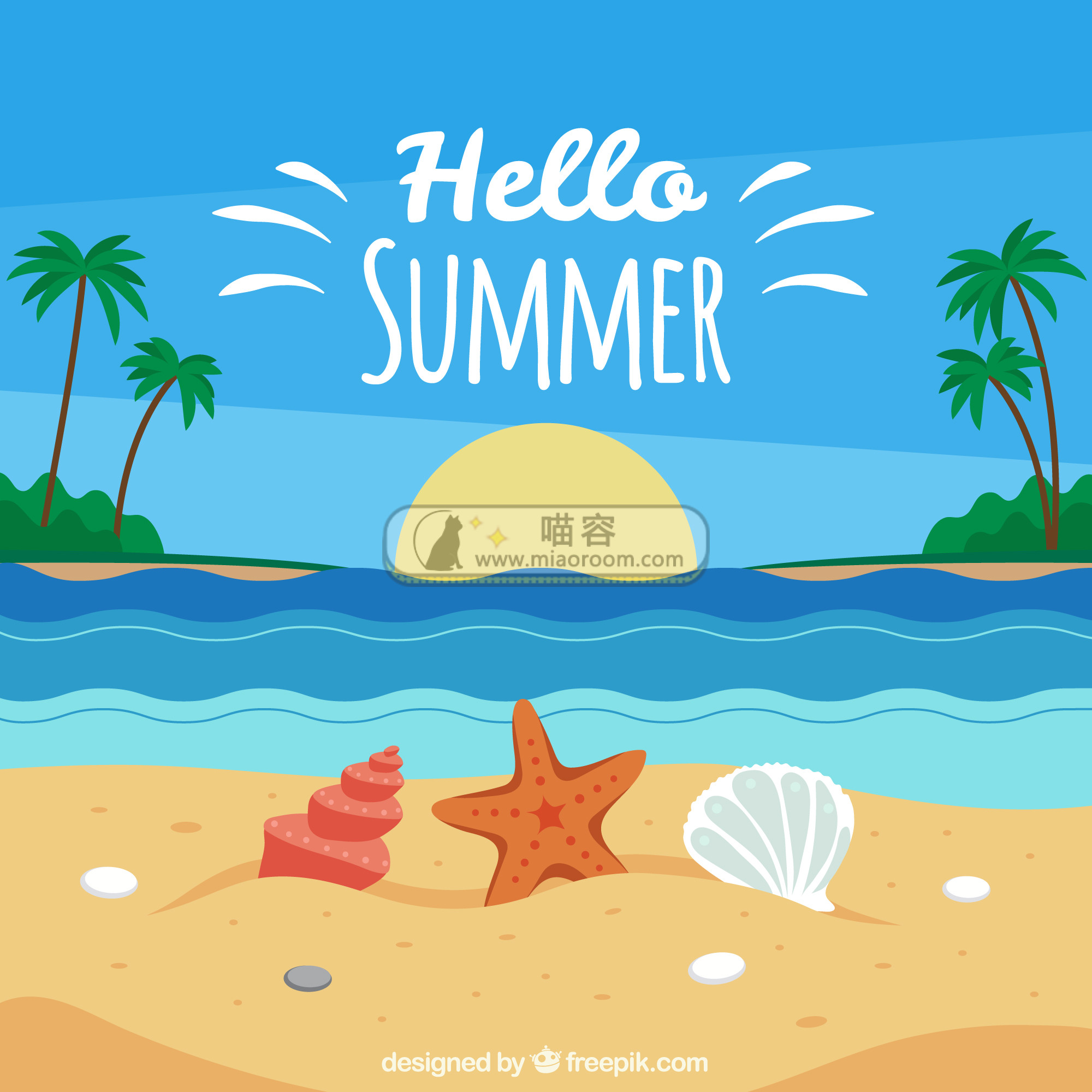 [AI模板] 夏日海滩模板 免费矢量插画（合集）