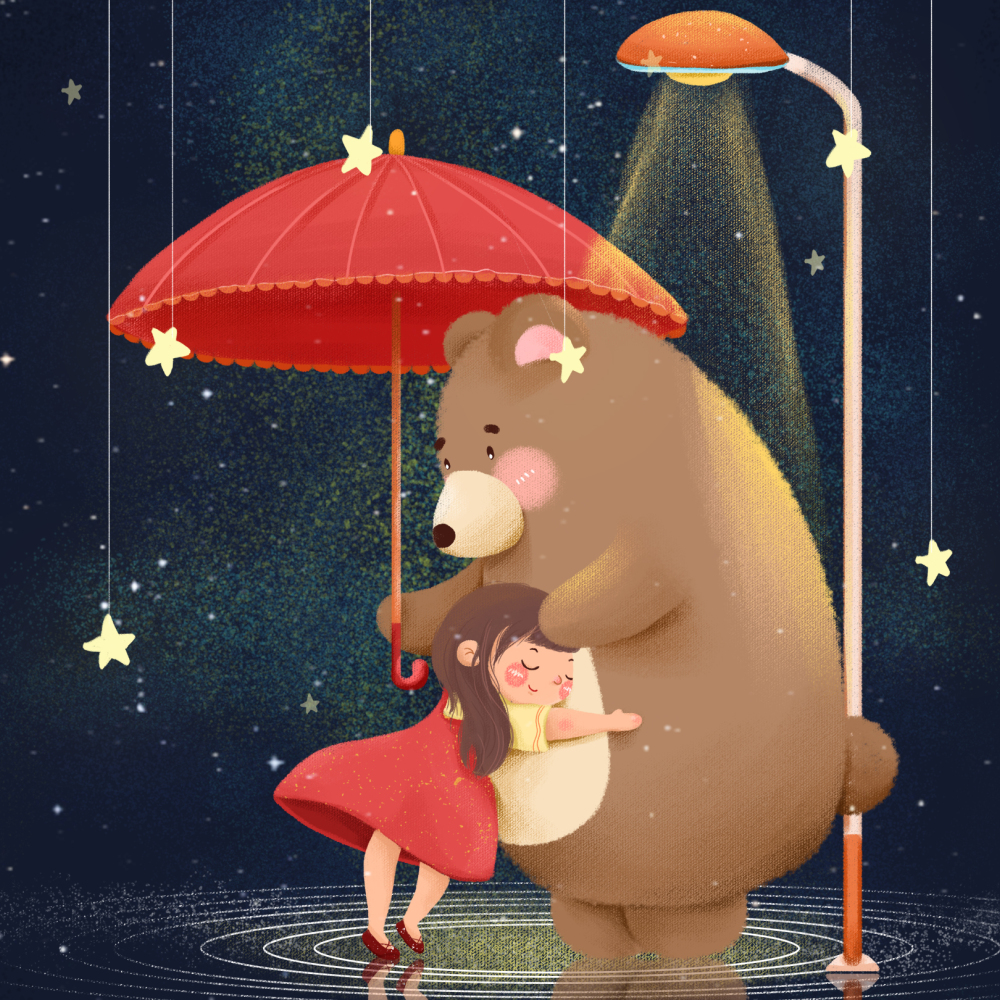 [AI模板]4款可爱小熊与女孩的友谊插画